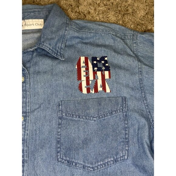 VTG Button Up Womens American Flag Shirt 80s 90s Patriotic 4th of July USA LARGE - Picture 4 of 8